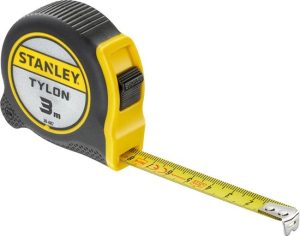 STANLEY Maßband Bandmass Tylon, 3 m, Tylon-Polymer Schutzschicht, verschiebbarer Endhaken, Kunststoffgehäuse 1-30-687