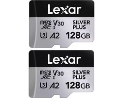 Lexar microSDXC Silver Plus UHS-I 128GB (2-pack) - Lezen 205MB/s, Schrijven 150MB/s - V30