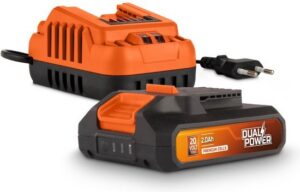 Dual Power batterij & lader set POWDP90620 - 20V, 2.0Ah batterij - voor 20V toestellen - 2A lader - voor 20V & 2x20V accu's - batterijplatform